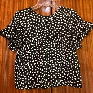 Who What Wear Black and White Cotton Polka Dot Shirt, Small, Excellent Condition